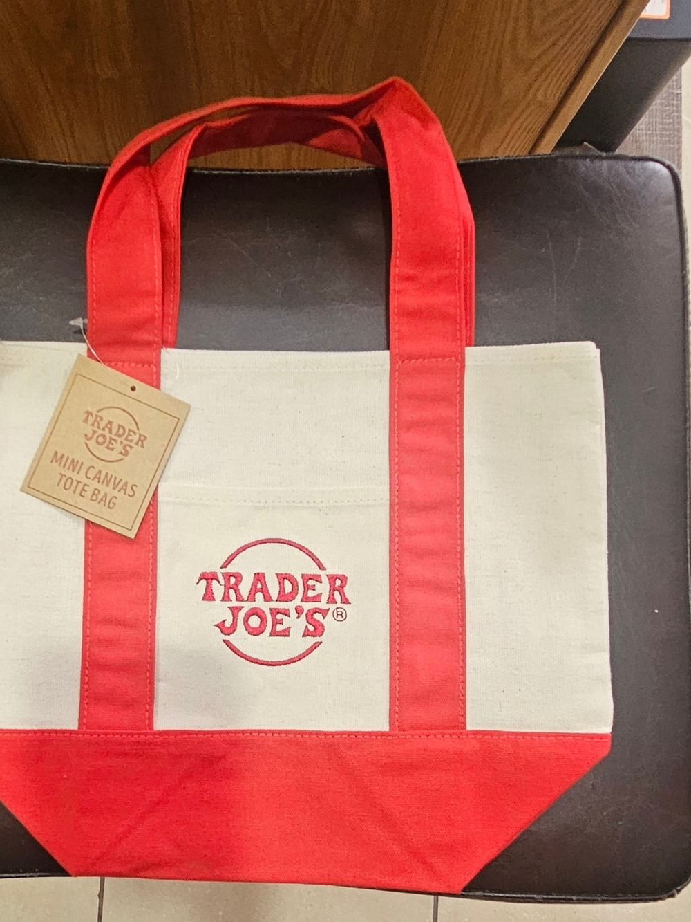Trader Joe's Mini Canvas Tote Bag - Red & Cream
